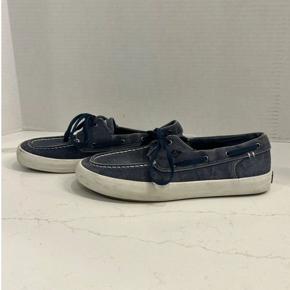 Sperry Top-Sider Boat Shoes Deck Shoes Mens Size 8 Navy Blue Canvas 2-Eye